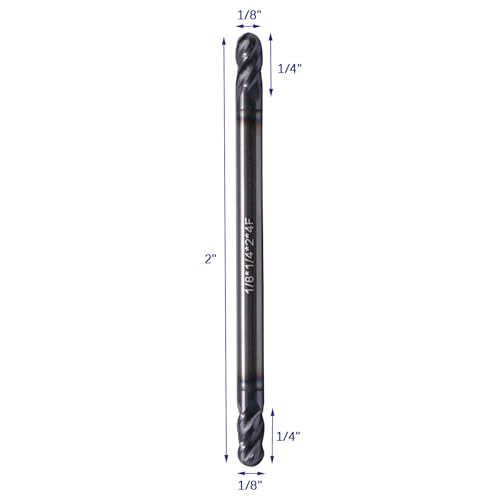 Image of BestParts 5Pcs 1 /8 inch Solid Carbide Ball Nose End Mills - Double End - AlTiN Coated, 4 Flute, 30 Degree Helix, 1 /8 inch Cutting Diameter, 1 /8 inch Shank Diameter, 1 /4 inch Length of Cut, 2 inch Overall Length