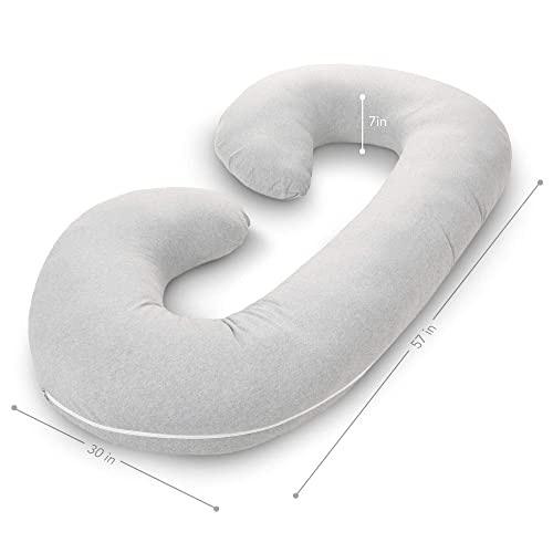 Image of Pharmedoc Pregnancy Pillows, C-Shape Full Body Pillow - Jersey Cover Light Grey - Pregnancy Pillows for Sleeping - Body Pillows for Adults, Maternity Pillow and Pregnancy Must Haves, New Mom Gifts