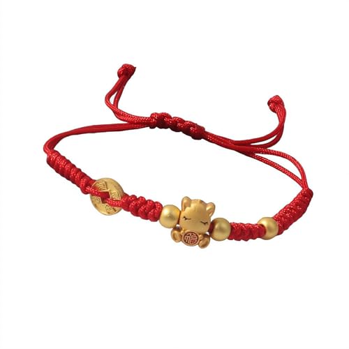 Lot de 5 bracelets tressés à la main pour le Nouvel An chinois du Nouvel An chinois du cheval - Amulette de protection Feng Shui - Cadeau pour femme - Cadeau de Nouvel An, taille unique, Bois, Agate