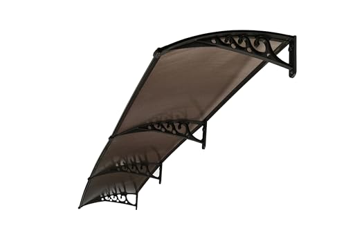 Image of CHENNAI Window Blinds and Shades DIY Polycarbonate Awning (Engineered Plastic Brackets) Window Sunshade Door Weather Shed Rain Canopy Awnings- 12'Widthx3'Depth (Black Brackets & Bronze Sheets)