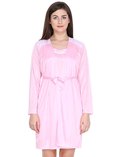 Image of Klamotten Satin Nighty and Robe Two Piece Navy Blue Women Nightdress