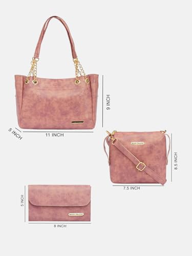 Image of Bagsy Malone Vegan Leather Stylish Tote Bag Pack of 3 |Handcrafted Side Tote Bag for Office and College (Croco Pink)