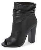 FSJ Women Stylish Peep Toe Slouch Ankle Boots Chunky Stacked Heel Party Evening Shoes Size 8 Black