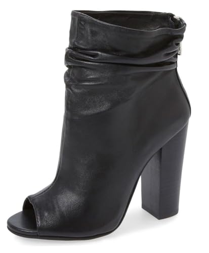 FSJ Women Stylish Peep Toe Slouch Ankle Boots Chunky Stacked Heel Party Evening Shoes Size 8 Black