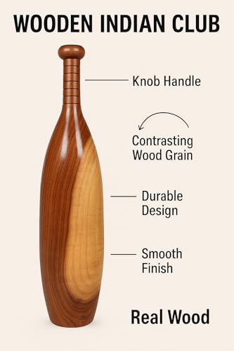 Image of Zain Sports Wooden Oval Shape Mugdar | Clubbell Exercise Equipment | Indian Club Karla Kattai Gada, Functional Training for Home Gym Full Body Workout (9KG)