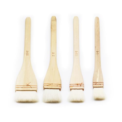 HLGHLG Paintbrush Set 4 PCS Flat Hake Brushes with Soft White Goat Hair for Watercolor, Wash,