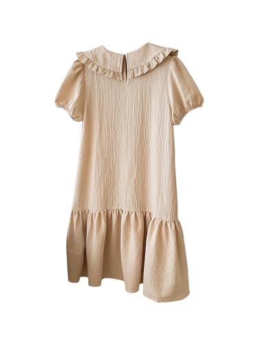 Verdusa Girl's Cute Bow Puff Sleeve Dress Birthday Ruffle Doll Collar Midi Dresses2