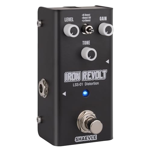 SHAEVLE Pedal de distorsión para guitarra - Circuito totalmente analógico con 3 tonos de distorsión, bypass real y tamaño compacto para guitarristas IRON REVOLT (Distortion)