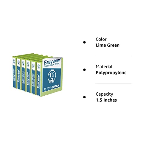 Easyview Premium 1.5-Inch Binders With Clear-View Covers, 3-Ring Binders For School, Office, Or Home, Colored Binder Notebooks, Pack Of 6, Round Ring, Lime Green #TOP7