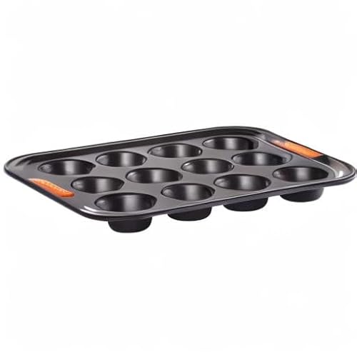 Foto von LE CREUSET Antihaft Muffinform, Für 12 Stück (Ø 7 cm), Sauerteigbeständig, Aus Karbonstahl gefertigt, Anthrazit/Orange, 94100140000000