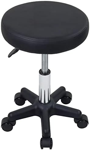 FURWOO Round Rolling Stool Height Adjustable Stool with Wheels for Spa Salon Massage Black