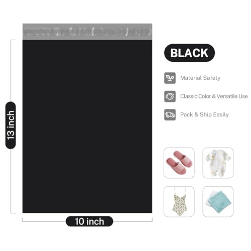 Image of Metronic Poly Mailers 10x13 1200 Pcs, Medium Shipping Bags for Clothing, Strong Adhensive Shipping Envelopes for Small Business, Waterproof Poly Mailing Bags, Tear-resistant Packaging Bags in Black