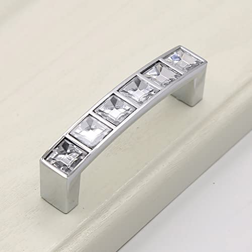 Sinyiol 6Pcs U Shape Crystal Glass Drawer Pulls Knobs Handles,Modern Decorated Shiny Cabinet Konbs Zinc Alloy Pulls, for Cupboard Wardrobe Dresser Doors (2.5" Hole Distance, Silver, 6 Pack) by Sinyiol - Used condition - Image 3