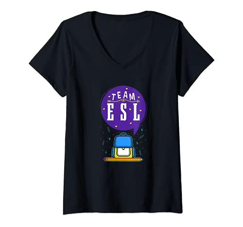 Mujer Cute ESOL & ESL Team Squad Teacher Appreciation Camiseta Cuello V