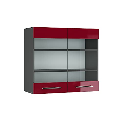 Vicco Armoire en Verre Fame-Line, Rouge Bordeaux Haute Brillance, 80cm, à Combiner avec d'autres modules de la série Fame-Line