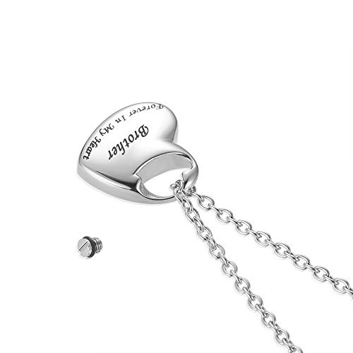 Cremation Urn Necklace for Ashes Urn Jewelry,Forever in My Heart Carved Stainless Steel Keepsake Waterproof Memorial Pendant for mom & dad with Filling Kit…4