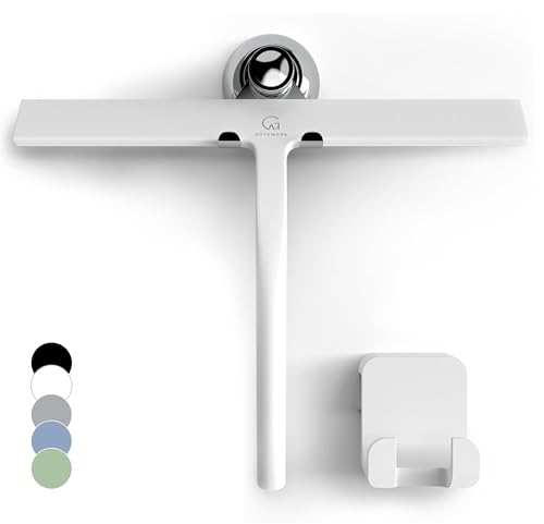 GÜTEWERK Duschabzieher Set, Silikon Abzieher Dusche, Hygienisches Bad Zubehör, Glasabzieher mit Saugnapf-Halterung, Edler -Fensterabzieher 28 cm, Accessoires , Weiß