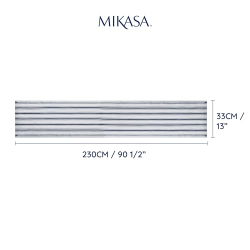 Mikasa Cotton and Linen Table Runner - White With Navy Stripe, 230 x 34cm, Mixed - Image 2