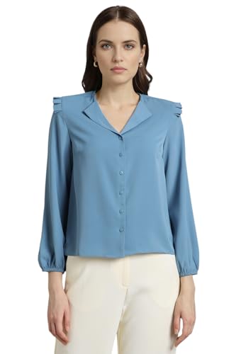 Image of Van Heusen Women Polyester Regular Fit Solid Full Sleeve Casual Shirt