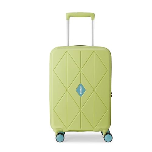 Image of American Tourister Qubiz | Cabin Trolley Bag (55 cm) | 360 8 Wheel Travel Luggage | Hard Case Polypropylene Suitcase | Recessed Combination Lock | Lime & Turquoise