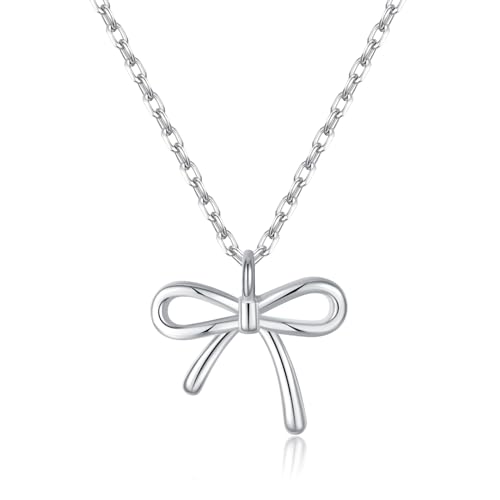SLUYNZ Solid 925 Sterling Silver Bow Choker Necklace for Women Teens Simple Bowknot Pendant Necklace