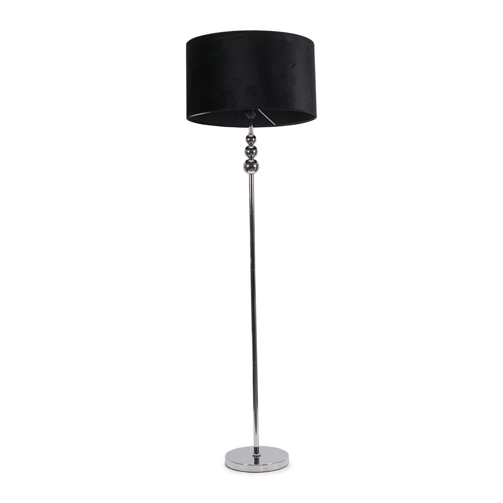ValueLights | Silver Chrome Stacked Ball Single Stem Standing Floor Lamp with Black Velvet Shade | Floor Lamps & Torchieres, Home Décor & Improvement Essential | Includes Bulb