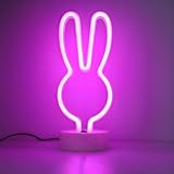 ENUOLI Decorative Rabbit Neon Sign Light Pink Led Cute Animal Neon Marquee Light with Base Art Wall Decor for Baby Room Child Party Christmas Party Table Art Decoration Best Gifts for Kids