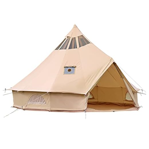 EchoSmile Cotton Canvas Bell Tent, 6 Person Luxury Outdoor Camping Tent, Glamping Yurt Tent with Stove Jack Opening, Portable Waterproof & Windproof Tent, Easy Setup Family Tent for 4 Season
