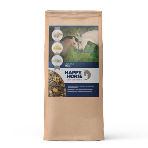 Happy Horse Lieblings Kräuter – Pferdemüsli 14 kg | Haferfreies Kräutermüsli für schwerfuttrige Pferde | Pferde Müsli mit hohem Strukturanteil | Mineralfutter mit Pfefferminze, Rosmarin & Luzerne