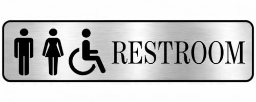 Image of Premium Brushed Silver Acrylic Unisex Restroom Door Sign 10 x 3 Inch | Self-Adhesive Washroom Signage for Hotel, Office, Corporate, Business, Resort, Society, Hospital & Commercial Spaces