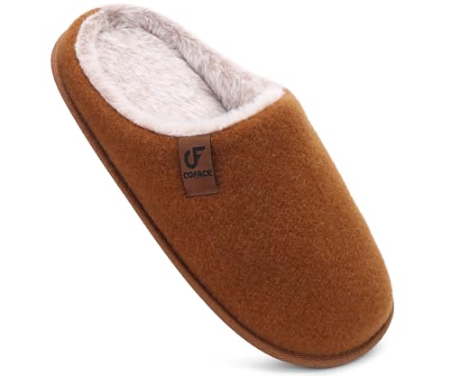 COFACE Chaussons Homme Hiver Pantoufles Chauds en Mousse à Mémoire de Forme Chaussures de Maison Légères en Feutre Intérieur Extérieur Kaki Taille 44
