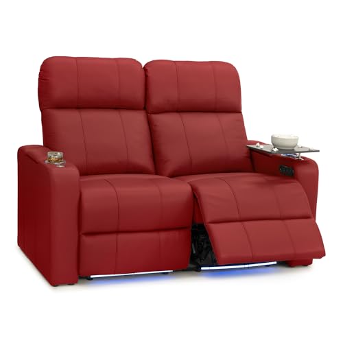 Image of Seatcraft Monterey Home Theater Seating Red Row of 2 Loveseat | Italian Leather, Wall Hugger, Zero Gravity, Powered Headrest, Power Recline, Zero Gap, USB charging