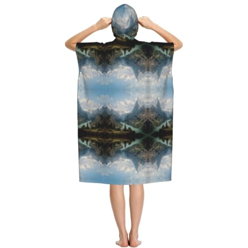 Poncho léger en microfibre imprimé montagnes célèbres pour adulte