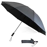 【男の折り畳み傘】 特大 折りたたみ傘 自動開閉 逆折り式 大型 10本骨 親骨70cm 晴雨兼用 1級遮光 特許/安全機構/ワンタッチ/撥水/UVカット/メンズ・レディース/大きい/高強度グラスファイバー/頑丈/耐風/折り畳み式 - ウルトラブラック(黒被膜)