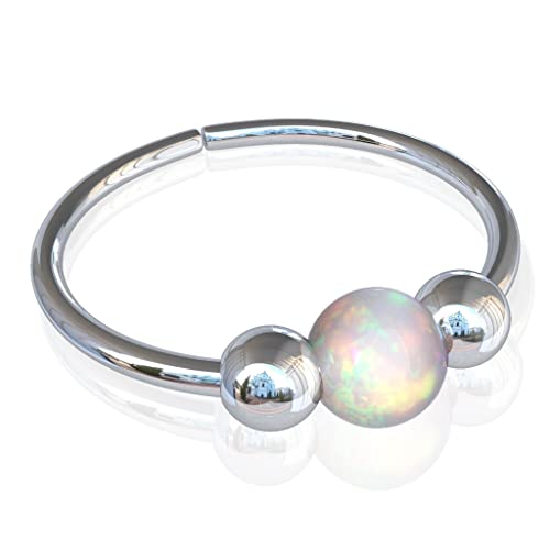 Tiny Belly Button Ring Hoop 925 Silver - 20 Gauge Silver Belly Button Piercing With White Opal - Hypoallergenic Body Jewelry 18g Belly Ring 7mm-8mm - Handmade Body Jewelry for Women