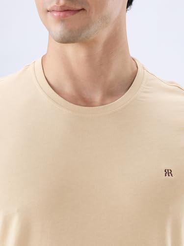 Image of Raymond Men Regular Fit Solid Pattern Pure Cotton Crew Neck Half Sleeve Casual T-Shirt