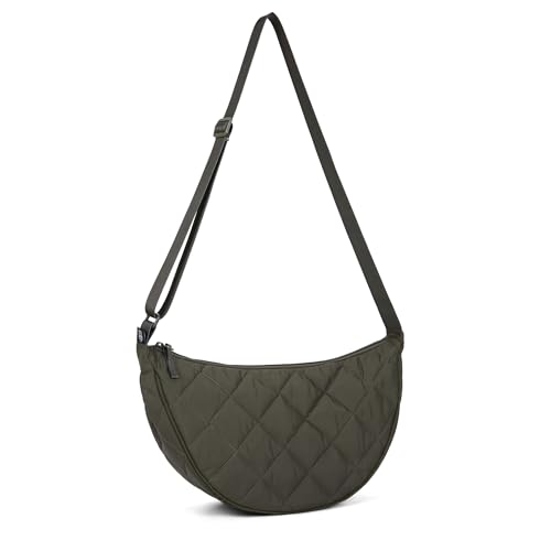 Micmores Crossbody Bag Damen UmhäNgetasche Nylon Puffer Bag Hobo Steppte Tasche Halbmond Tasche Damen Herren Groß Schultertasche mit Verstellbarem Schultergurt für Arbeit, Reisen, Alltag, verde