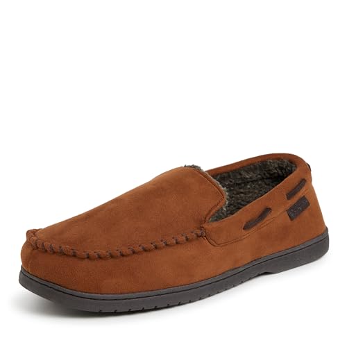 Image of Dearfoams Men's Keaton Moccasin House Shoes With Memory Foam, Indoor Slippers With Wide Widths