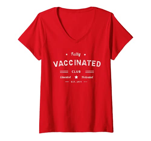 Damen I'm Fully Vaccinated Est 2021 Vax Club Pass Hug Kiss Me T-Shirt mit V-Ausschnitt