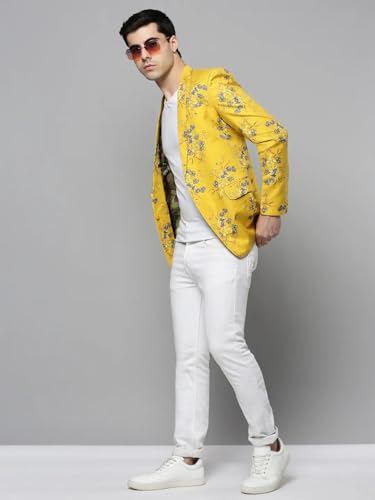 Image of SHOWOFFFF Men Printed Front-Open Casual Blazer | Notched Lapel Full Sleeves Cotton Blazer for Mens | Slim Fit Regular Length Blazer for Men's
