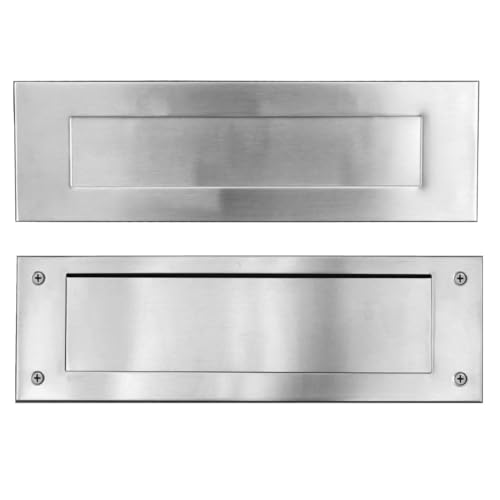 Venia Stainless Steel Mailslot for Front Door 13 x 4 Inch Through Door Letter Plate Insert Rustproof 304 Steel Satin Finish Durable Weather Resistant Mail Slot