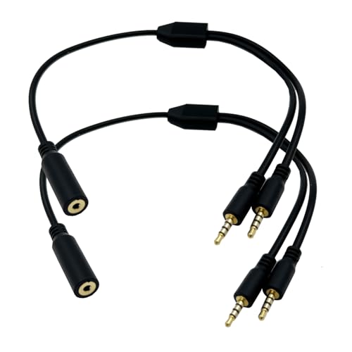 Adaptador estéreo de 2,5 mm con audio TRRS de 4 polos y doble salida macho para auriculares