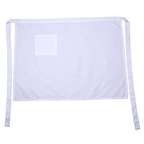 Short Waist Apron with a Pocket, Kitchen Cooking Apron for Catering Waiter Waitress Server Chef (White)