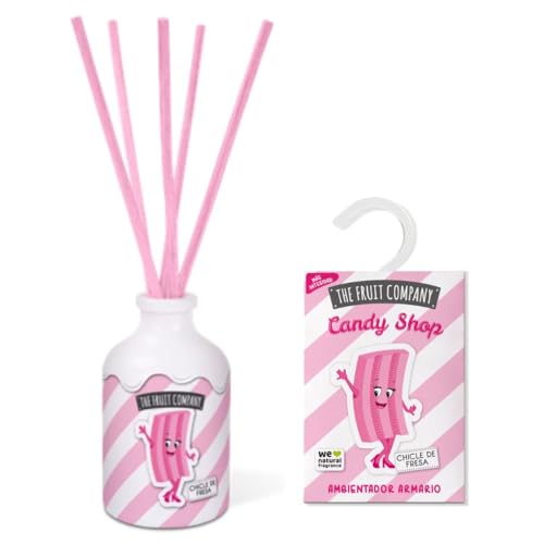 TIENDIFY - Pack infantil ambientador de armario y mikado 40 ml The Fruit Company set para hogar armarios y cajones larga duración sin alcohol (Chicle de Fresa)