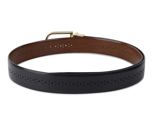 Image of LOUIS STITCH Men's Spanish Leather Reversible Belt 1.25 inch (35mm) Handcrafted Formal Waist Strap Officewear Men Gents Boys (Black /Tan) (LSBE-VB-CPBG)