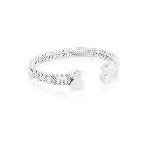 TOUS Esclava de plata con malla de 7x4 y motivos oso Mesh