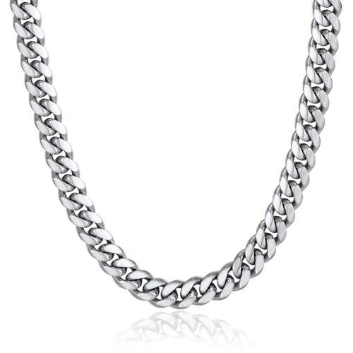 ChainsPro Chunky Miami Cuban Link Chains for Men,Stainless Steel Cuban Chain Necklace,4.8/6/10/14mm Width,No Tarnish& Thick Hip Hop Jewelry,18-30 inch Length, Black/Gold Plated/Silver,Send Gift Box
