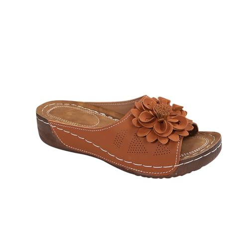 RLEHJN Sandales Femme Été Confortable Orthopedique Chaussures Plateforme Nu-Pieds Été Bohemia Sandals Avec Fleurs Pantoufles Femmes Respirantes Semelles...