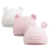 Original Cotton Newborn Hats for Girl Striped Preemie Baby Hats Bear Ears Infant Boys Beanies 0-6 Months (Bear(White+Pink+Pink Striped), 0-6 Months)
