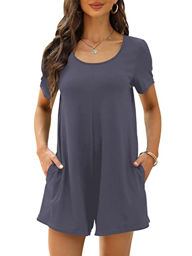 Nfsion Romper For Womens Casual Crewneck Short Sleeve Shorts Jumpsuit Rompers With Pockets Xx-Large Gray #TOP4
